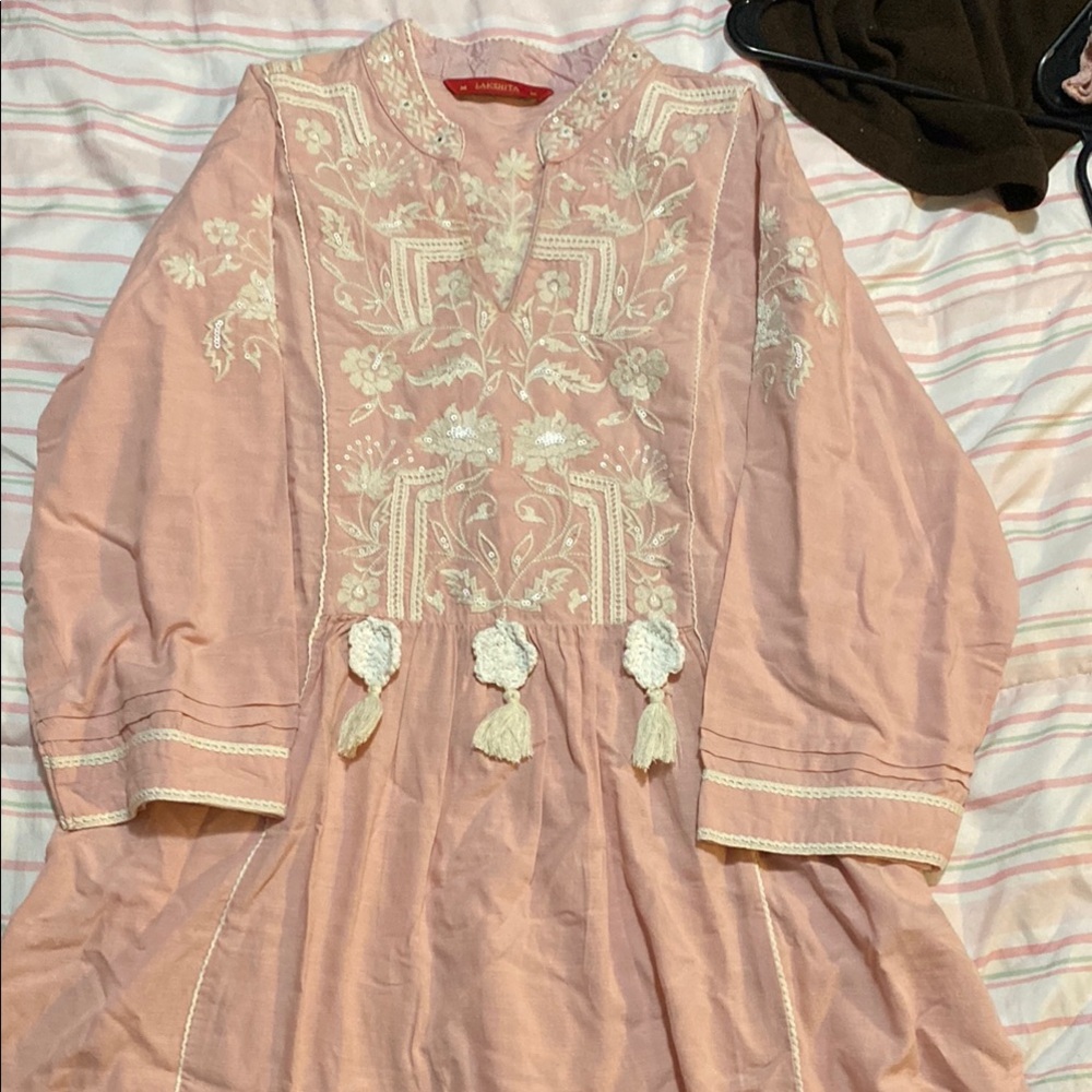 Pink Embroidered Tunic Dress